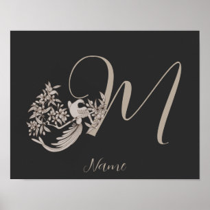 Poster Dove Elegant Monograma Inicial M Personalizado