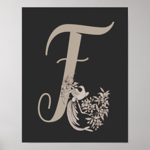 Poster Dove Elegante Monograma Inicial F