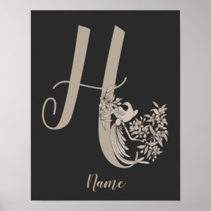 Poster Dove Elegante Monograma Inicial H Personalizado