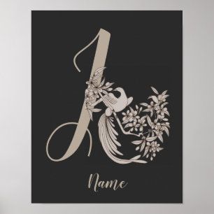 Poster Dove Elegante Monograma Inicial J Personalizado