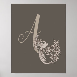Poster Dove Elegante Monograma Inicial Um Castanho