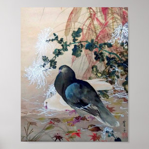 Poster Dove in Autumn Leaves, Watanabe Seitei