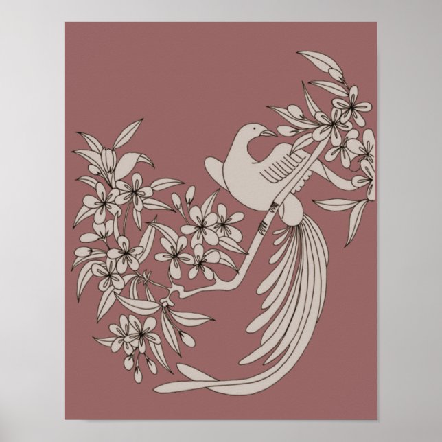 Pôster Dove On Branch Bird Motif Art (Frente)