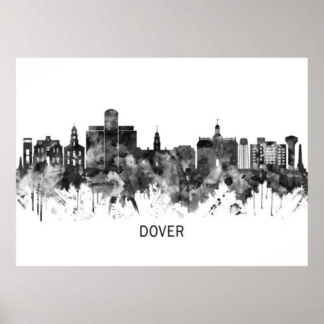 Poster Dover Delaware Skyline BW (Frente)