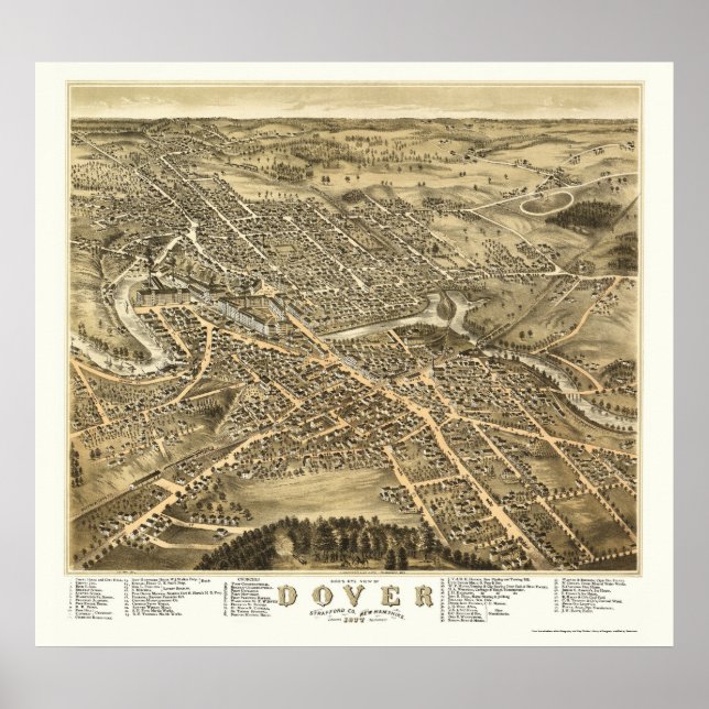 Poster Dover, Mapa Panorâmico NH - 1877 (Frente)