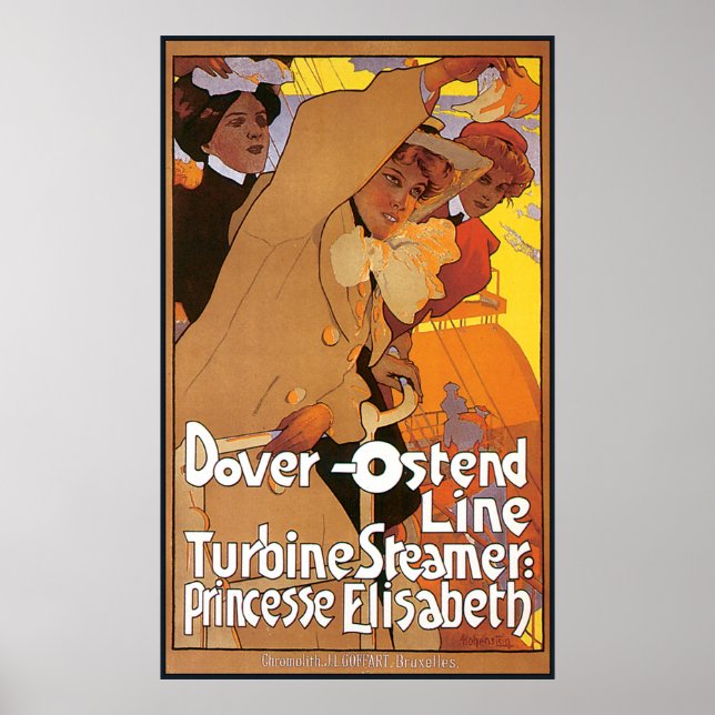 Poster Dover Ostend Linha Steamship (Frente)