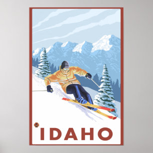 Poster Downhill Snow Skier - Idaho