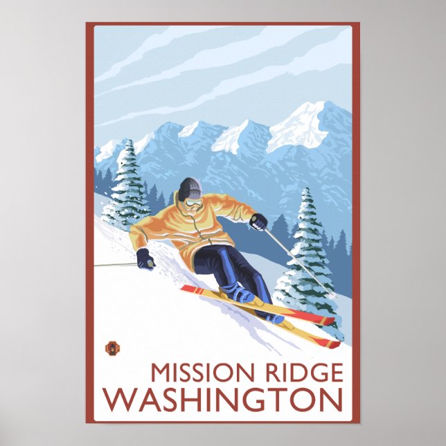 Pôster Downhill Snow Skier - Mission Ridge, Washington (Frente)