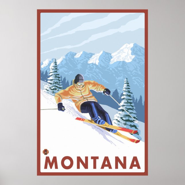 Pôster Downhill Snow Skier - Montana (Frente)