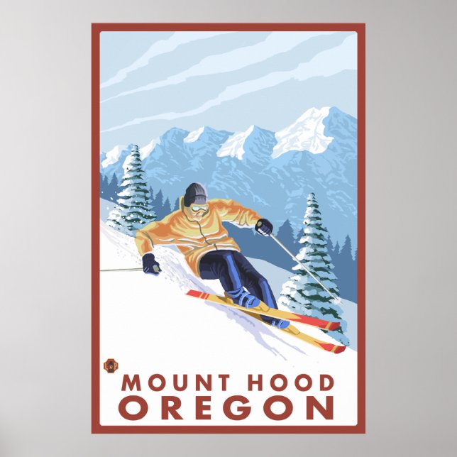 Pôster Downhill Snow Skier - Monte Hood, Oregon (Frente)