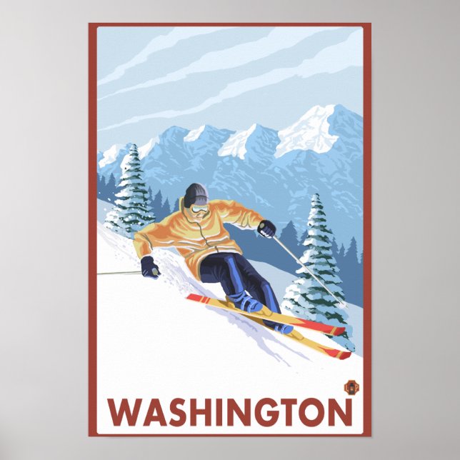Pôster Downhill Snow Skier - Washington (Frente)