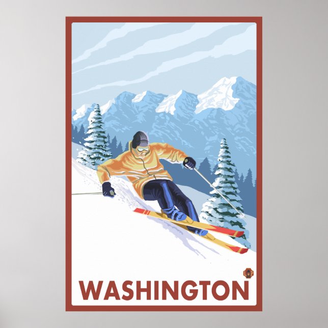 Pôster Downhill Snow Skier - Washington (Frente)