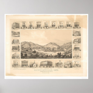 Poster Downieville, mapa panorâmico 1856 de CA (0522A)