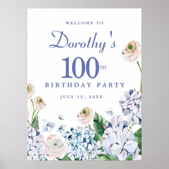 Poster Download digital Hydrangea 100th Birthday Welcome (Frente)