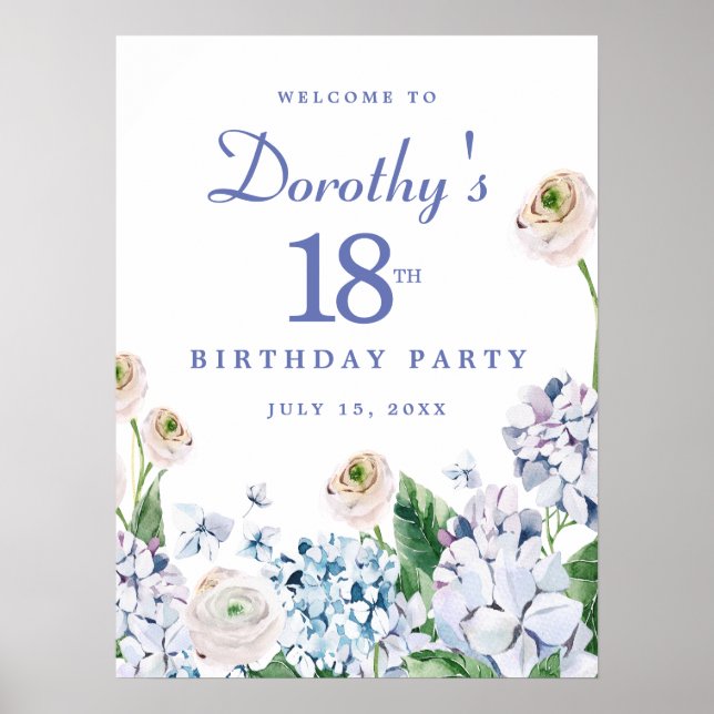 Poster Download digital Hydrangea 18th Birthday Welcome (Frente)