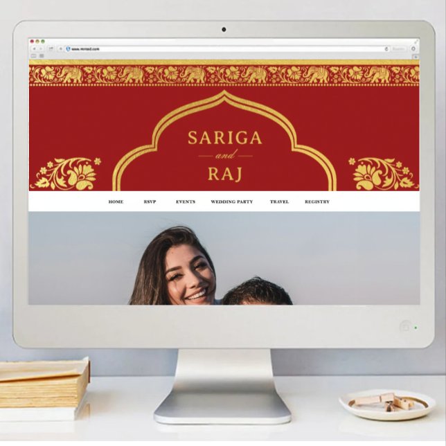 Poster Download do Arquivo Digital Banner do Site de Casa (indian wedding web site banner, hindu wedding web site design, elephant lotus flower gold and red)