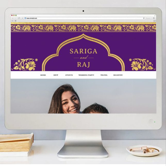 Poster Download do Arquivo Digital Banner do Site de Casa (indian wedding web site banner, hindu wedding web site design, elephant lotus flower gold and purple)