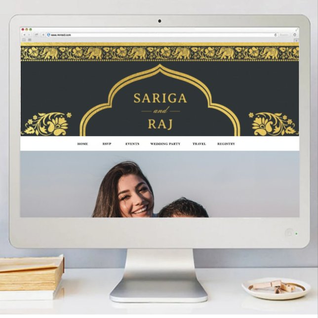 Poster Download do Arquivo Digital Banner do Site de Casa (indian wedding web site banner, hindu wedding web site design, elephant lotus flower gold and black)