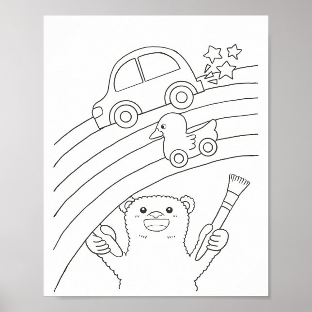 Poster Downloadable Polar Bear Rainbow Coloring Page  (Frente)