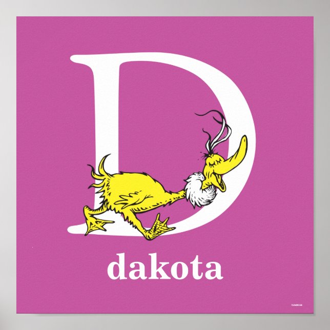 Pôster Dr. Seuss ABC: Carta D - Branco | Adicione seu nom (Frente)