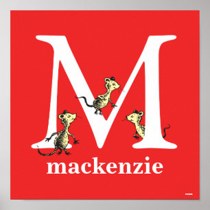 Poster Dr. Seuss ABC: Carta M - Branco   Adicione seu nom