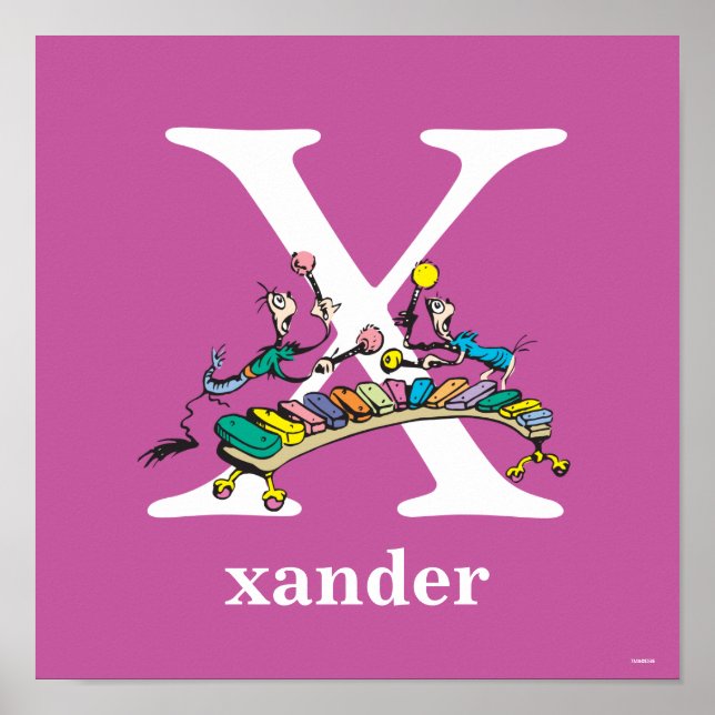 Poster Dr. Seuss ABC: Carta X - Branco | Adicione seu nom (Frente)