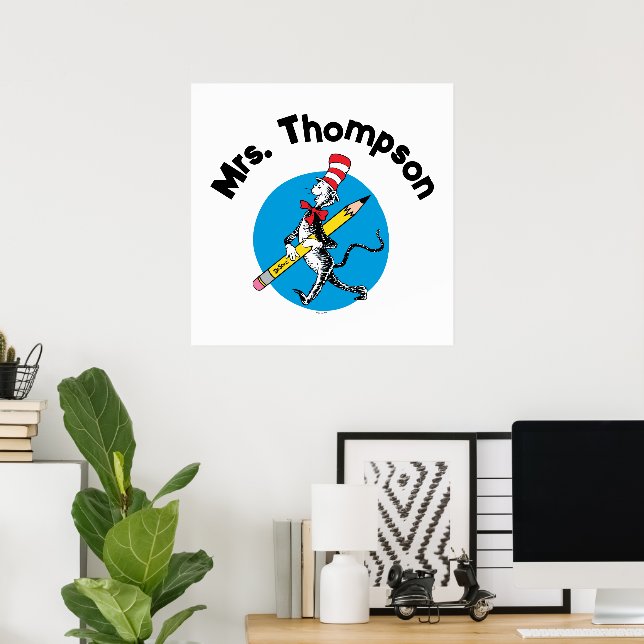 Poster Dr. Seuss | Cat no nome personalizado do chapéu (Escritório em casa)