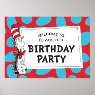 Poster Dr. Seuss Festa de Aniversário do Gato no Chapéu