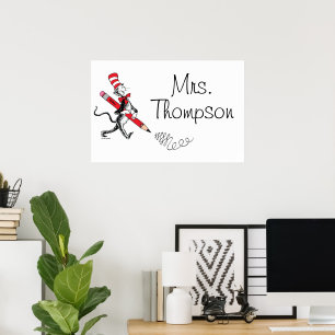 Poster Dr. Seuss Gato no Chapéu Nome Escrito