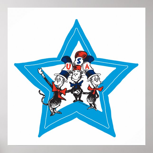 Poster Dr. Seuss | Gráfico Little Cats USA Hats (Frente)