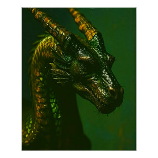 Pôster Drachen Kopf Portrait im Malerei Stil