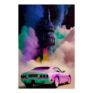 Pôster Dracula dirige carro esportivo - Ken Gage Art