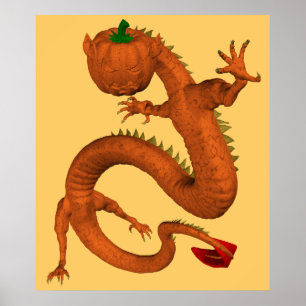 Poster Dragão alaranjado da abóbora do Dia das Bruxas