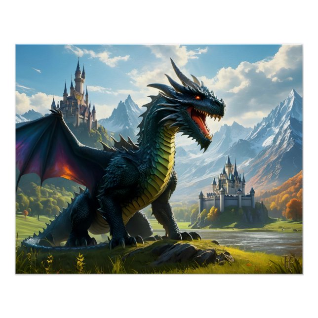 Pôster Dragão Arco-íris em uma Terra Mística (Frente)