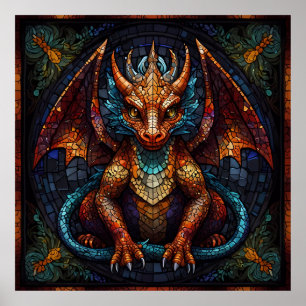 Poster Dragão arco-íris multicolorido
