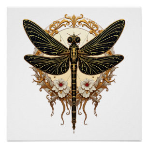 Pôster Dragão Art Nouveau Elegante Steampunk