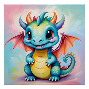 Pôster Dragão azul fofo