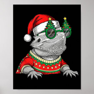 Poster Dragão Barbudo Engraçado Chapéu de Papai Noel Nata