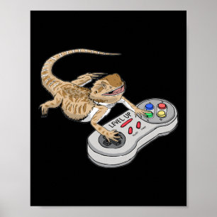 Poster Dragão Barbudo Jogando Videogame Répteis Pagona