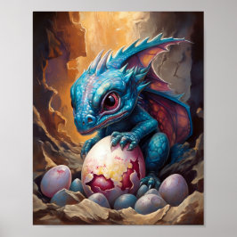 Poster Dragão-Bebê Azul Com Hatchling