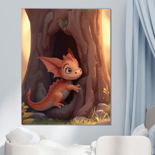 Poster Dragão Bebê Fofo Floresta Fantasia Quarto Infantil