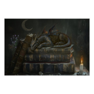 Pôster Dragão Caprichoso em Arte de Parede de Livros | Ac