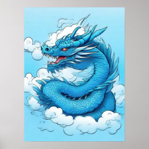 Poster Dragão chinês nas nuvens