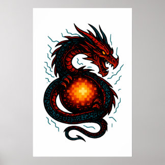 Poster Dragão Cibernético Neon – Fantasia Futurista