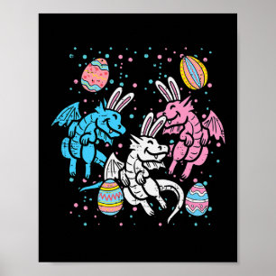 Poster Dragão Coelhinhos de Páscoa Brincadeiras Homens Mu