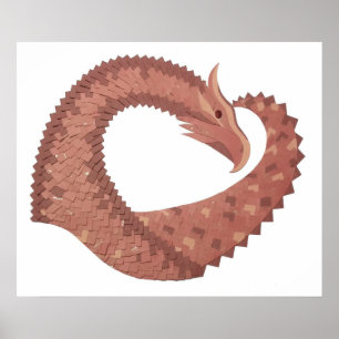 Poster Dragão-coração castanho em branco