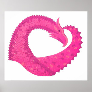 Poster Dragão-coração rosa-quente em branco
