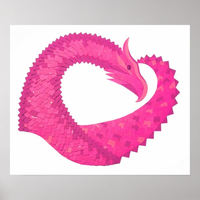 Poster Dragão-coração rosa-quente em branco (Frente)