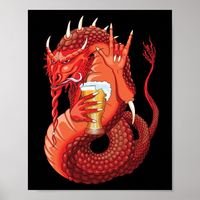 Poster Dragão de Bebendo de cerveja (Frente)