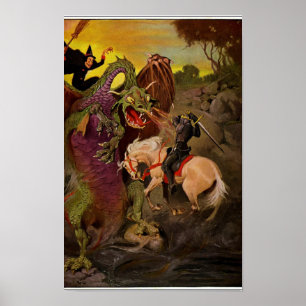 Poster Dragão de combate do cavaleiro por J. Allen St
